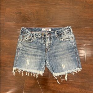 Frayed Hem Blue Denim Shorts